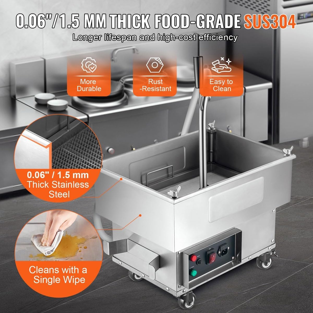 Máquina De Filtro Para Freidora Móvil, Sistema De Filtro De Aceite Para Freír De 18 L/5,8 Galones, Filtro De Aceite Para Freidora De 300 W, 10 L/Min, Bomba De Filtro De Aceite De Cocina Y Manguera, P