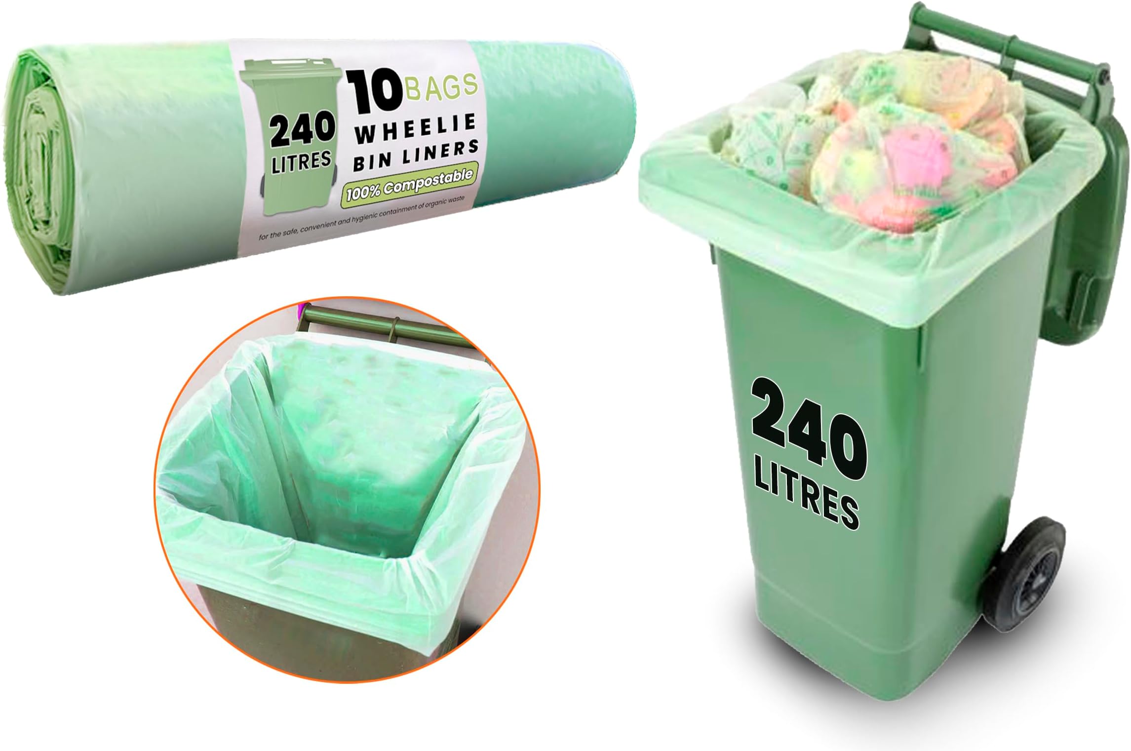 Alina 3 x 240L Polythene Clear HeavyDuty Wheeled Bin Liner/Wheelie Refuse Bag/ENSA Compactor