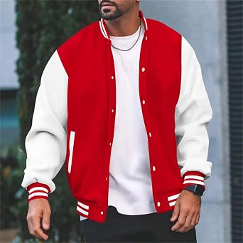 Men's Bomber Jacket Autumn Baseball Jackets Versatile Loose Casual Sweat Jacket Patchwork Fashion Trend Leisure Coats College Outdoor Windproof Transition Jackets