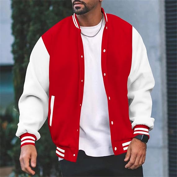 Men's Bomber Jacket Autumn Baseball Jackets Versatile Loose Casual Sweat Jacket Patchwork Fashion Trend Leisure Coats College Outdoor Windproof Transition Jackets