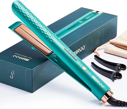 IBROO Flat Iron Infrared Hair Straightener Ceramic Straighteners for Women, 1 inch Tourmaline Keratin Iron, Dual Voltage 220 volt Straight Iron for Hair, Green Professional Curling Straightening Irons