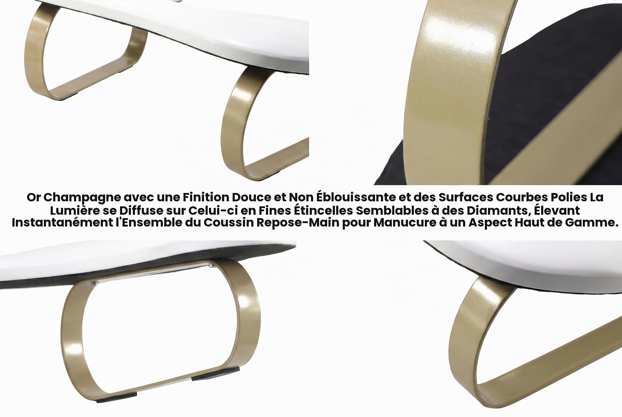Accoudoir à ongles avec support de téléphone : pliable/réglable/rotatif à 360 ° - Accoudoir en U pour ongles avec repose-pieds incurvé doré - Angle d'inclinaison de 45° - Repose-main pour manucure