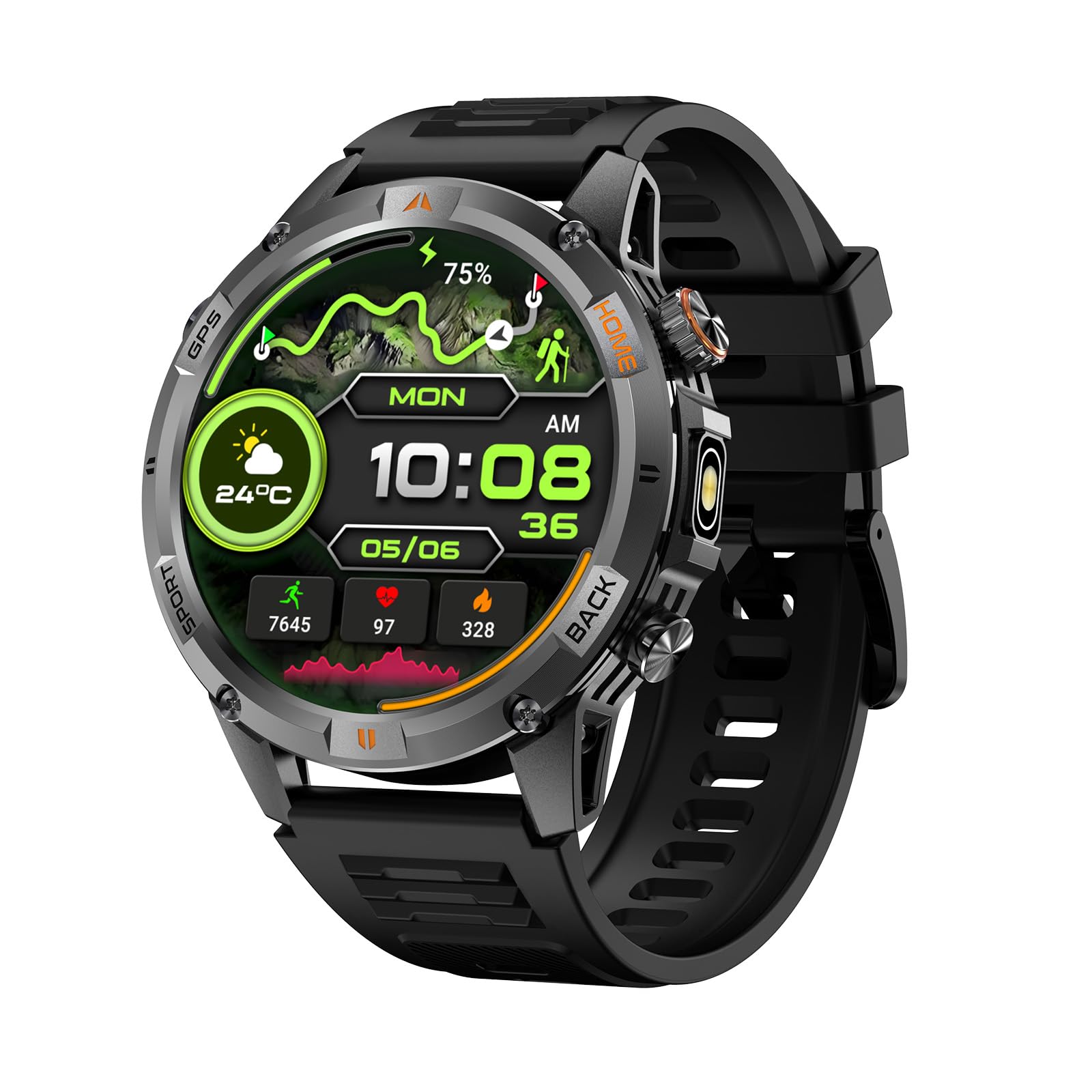 Smart Watch da uomo con batteria di 7 giorni e GPS integrato, orologio fitness rotondo da 1,44 pollici, cardiofrequenzimetro/SpO2/monitoraggio del sonno, impermeabile IP68, compatibile con