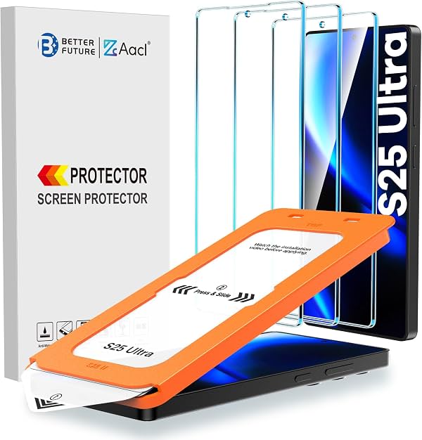 AACL 3-Pack para Samsung Galaxy S25 Ultra Protector de Pantalla de Vidrio Templado | Vidrio 9H para Protector de Pantalla S25 Ultra, Herramienta de Alineación Rápida, Sin Burbujas, Sin Polvo, Desbloqueo por Huella Digital, Antirrayas, 6.9 Pulgadas