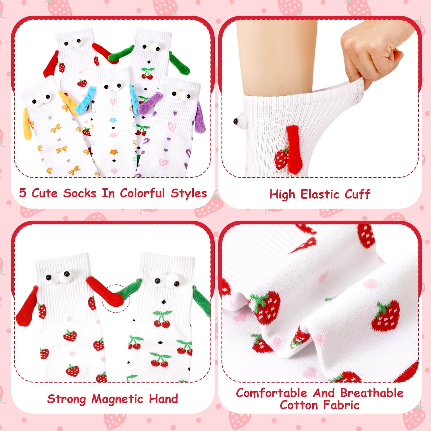 Colorful Magnetic Holding Hands Socks 5 Pairs, Funny Couple Matching Socks Novelty Gifts for Men, Women, Teens, Friends