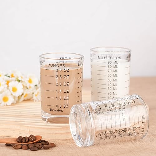 Miniatura 3 de Vaso de medición de vidrio de chupito 3 onzas/90ML líquido pesado alto taza de vidrio espresso línea negra