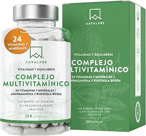Multivitaminas con 24 Vitaminas y Minerales - Multivitaminas mujer y hombre - con Ashwagandha y Rhodiola Rosea - Multivitaminas y Minerales - 120 Cápsulas Complejo Vitaminico