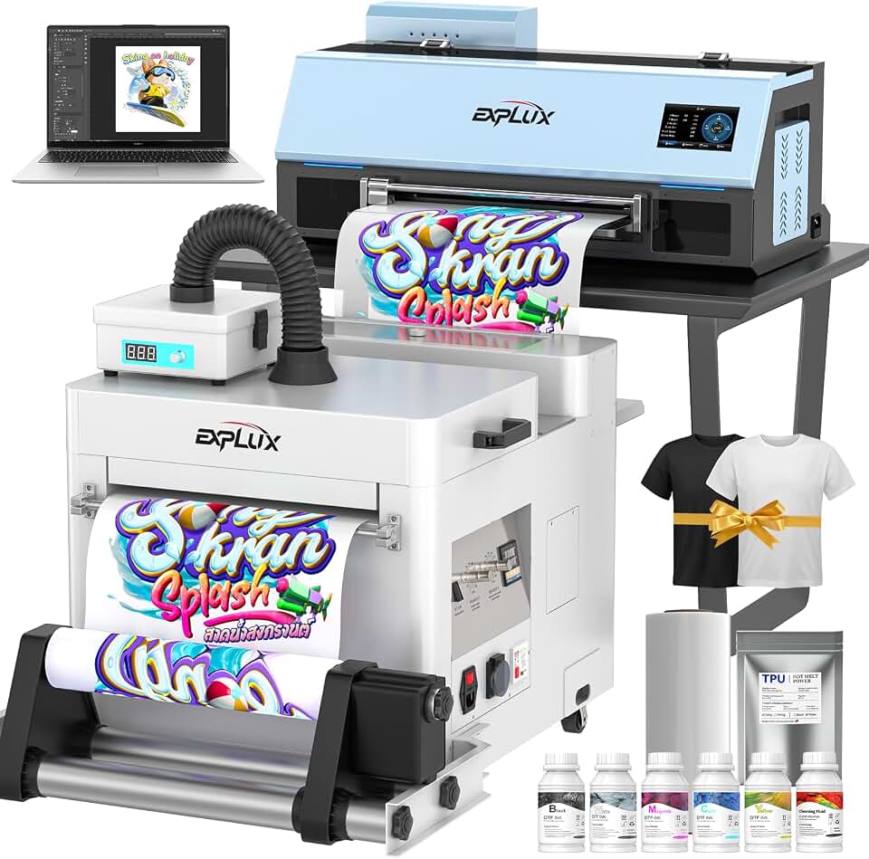 EXPLUX A3 DTF Printer XP600 Printhead C13 Bundle with Shaker Dryer, Laptop