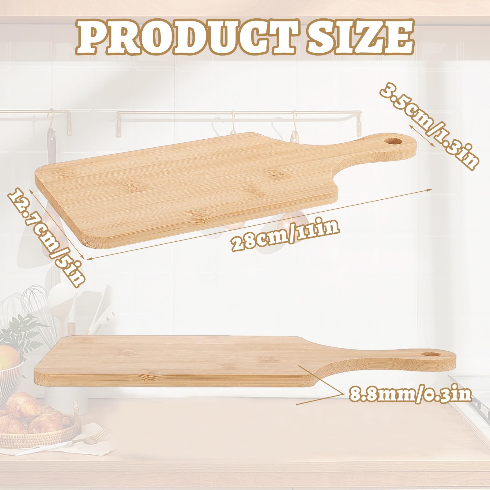 10 taglieri in legno con manico, 28 x 12,7 cm, in bambù, salumi, formaggio, carne, biscotti