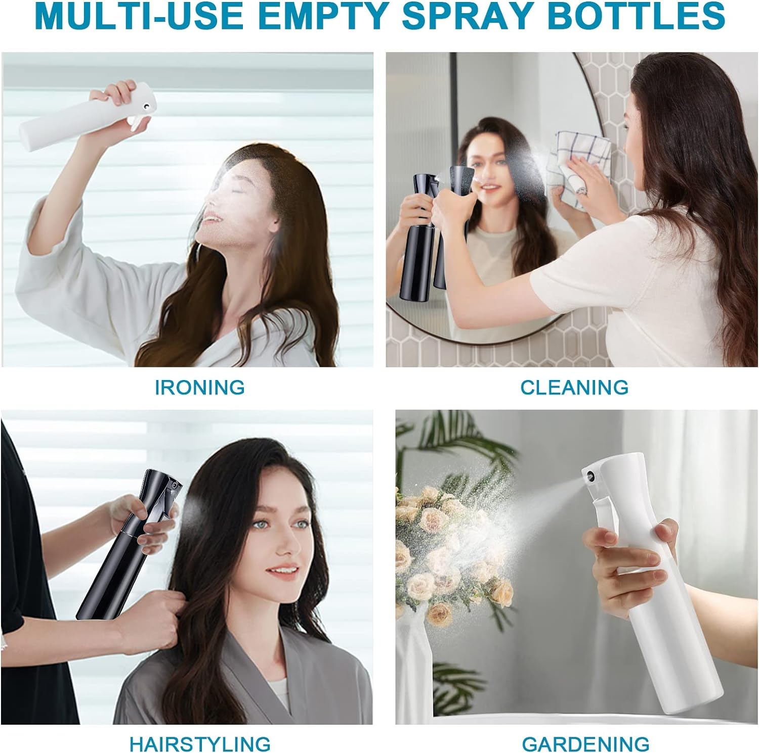 NILKANTH SHOPPERS Spray Bottle 300ml Mist Spray Bottle for Hair Stylish Water Mist Sprayer for Plant, Cleaning, Skin Care, Ergonomic Refillable Spray Container (Black) 4