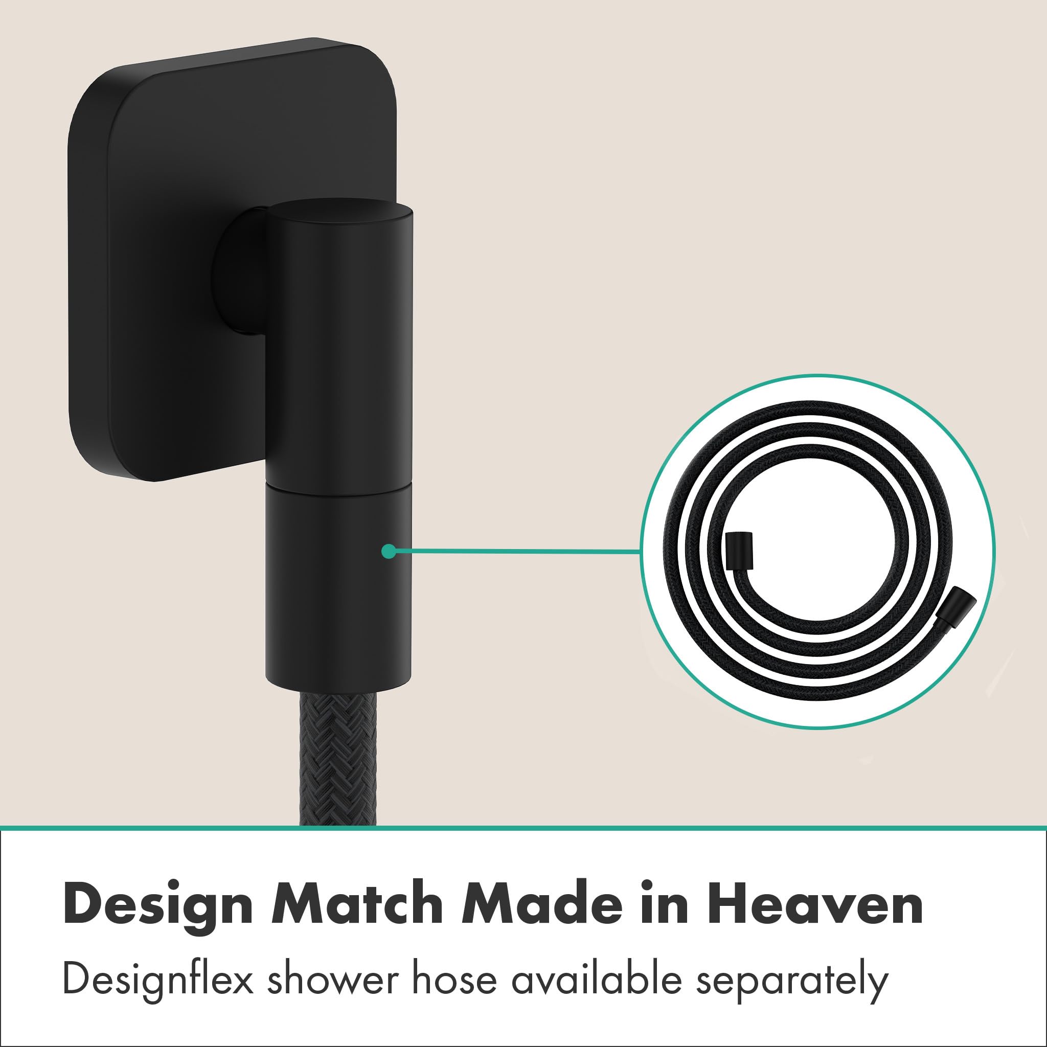 hansgrohe FixFit Fine Q - toma de agua ducha, conector de manguera ducha con válvula antirretorno, negro mate, 28884670