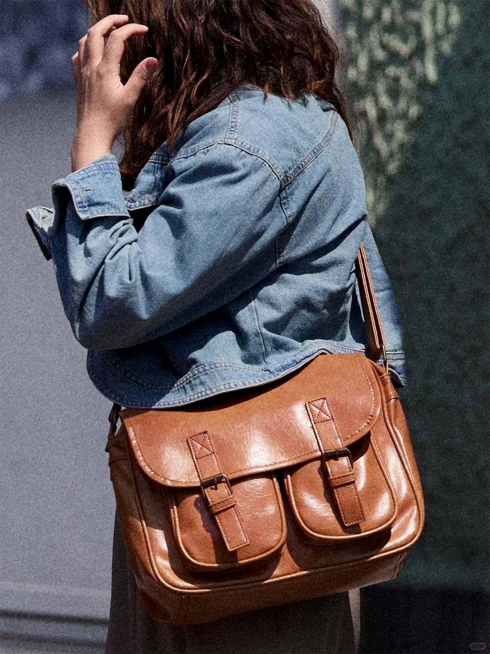 Vintage Leather Messenger Bag Satchel Purse Small College Crossbody Bag Shoulder Bag Handbag for Women