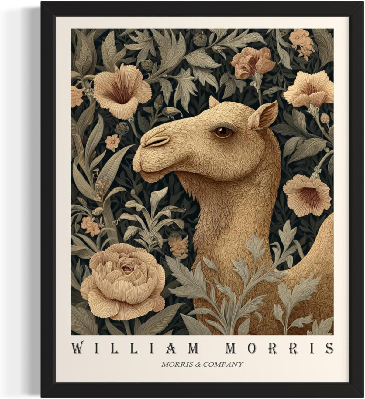 Camel William Morris Wall Art Print Poster, Animal Floral Vintage Paitnings for Bedroom Bathroom Living Room Decor 191 (Camel, 18 x 24 inches, Black Frame)