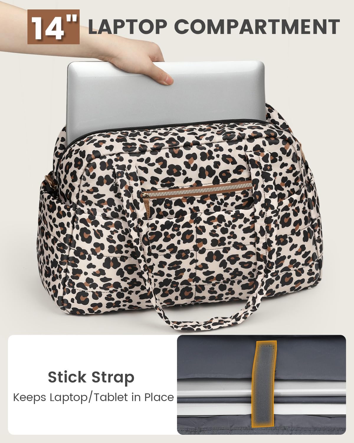 Travel Duffle Bag,Puffer Carry On Duffel Bag with Laptop Compartment Waterproof Overnight Weekender Bags for Women Large Hospital Tote Bags for Labor and Delivery(Medium,Leopard) - Image 3