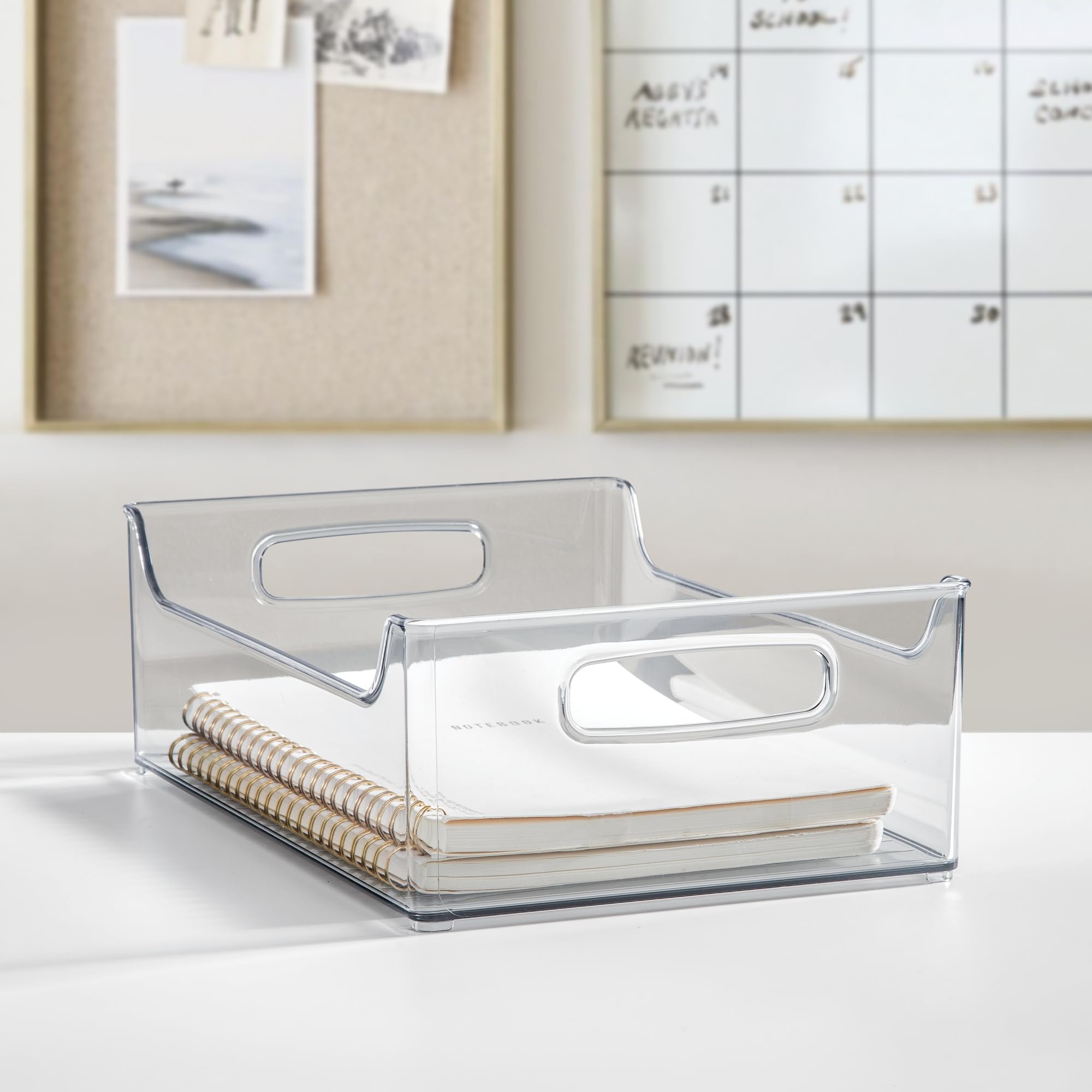 InterDesign iDesign stapelbarer Vorratsbehälter aus Kunststoff, Aufbewahrungsbehälter mit Griffen für Schränke oder Kühlschrank, transparent, 4 Stück