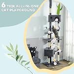 PawHut Arbre à chat de sol au plafond, Tour d'escalade pour chat ajustable de 91 po à 98 po avec 2 condos, hamac et poteaux à gratter en sisal, pour intérieur, Centre d'activité multi-niveaux, Gris foncé