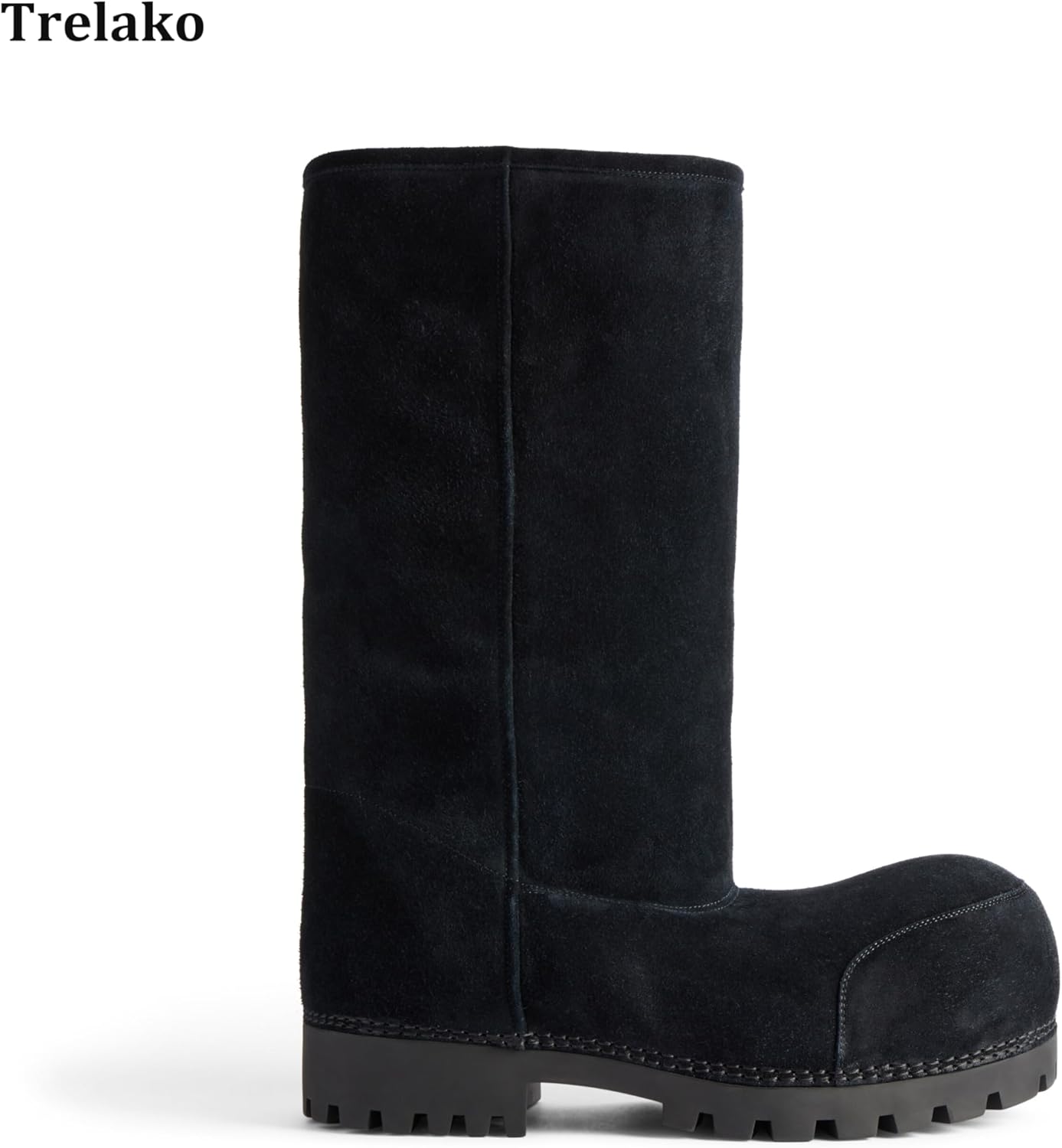 Platform Snow Boots for Women Suede Classic Fur Hippy Mid Calf Winter Boots Slip On High Boots Comfortable Chunky Trending Shoes Biege - Image 3