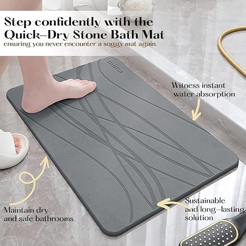 Miniatura 3 de miiza Tapete de baño de piedra de tierra de diatomeas, antideslizante, súper absorbente, de secado rápido, natural, fácil de limpiar, tapete de