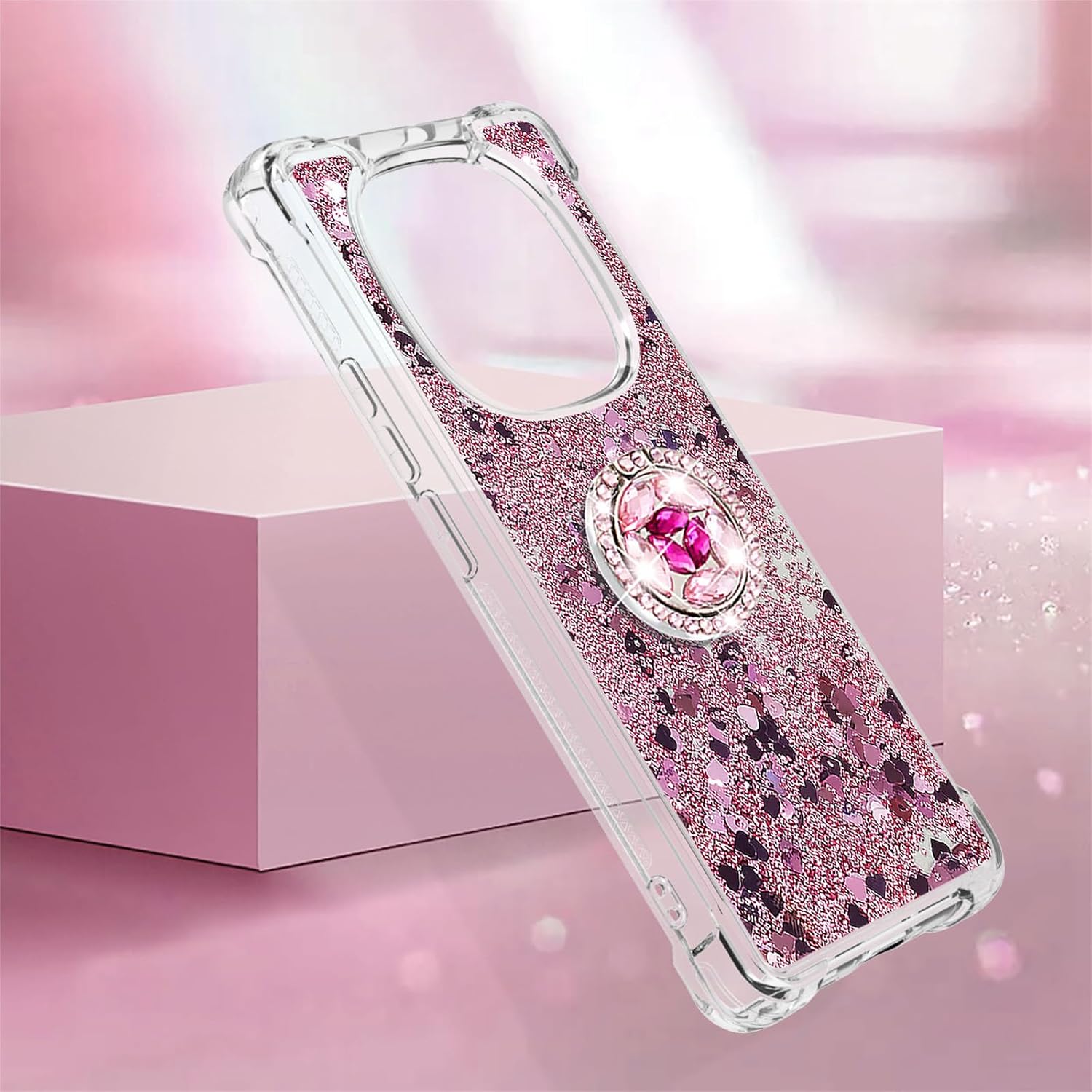 CCSmall Clear Glitter Case for Xiaomi Redmi Note 14 Pro Plus 5G, Flowing Liquid Quicksand Bling Sparkly Cute Cover with Kickstand Case for Redmi Note 14 Pro 5G / Pro+ 5G LSZ Rose Gold - Image 4