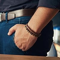 Vista 23 de RTZN® Brown Leather Bracelet for Men – Premium Artisan Handcrafted Mens Leather Bracelet – Multi-Stand Mens Bracelet Leather Collection Beaded