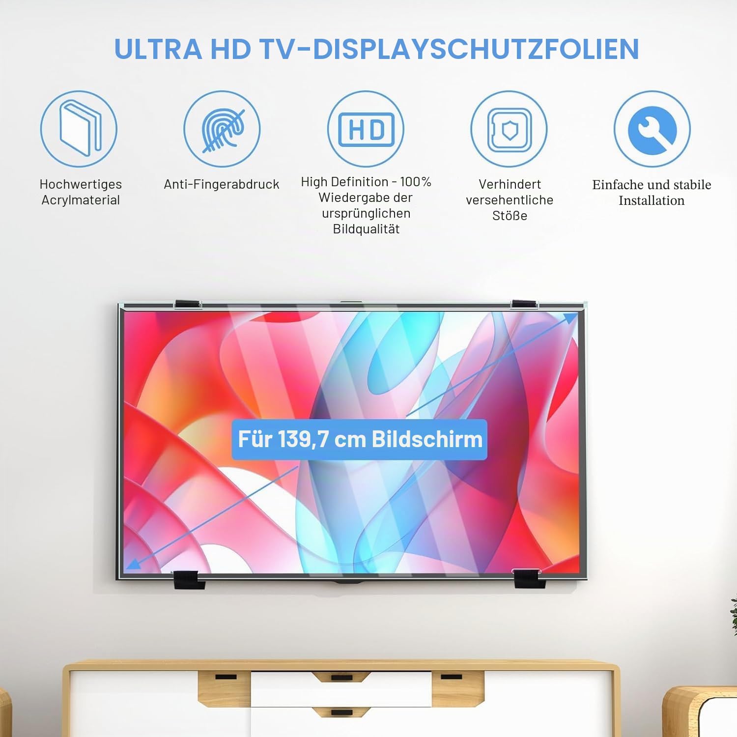 Qoosea 50 Zoll TV Bildschirmschutz - HD Klar, Acryl Schutzpanel für Fernseher mit Einpunkt-/Zweipunkt-Ständer, Wandmontage & Computermonitore