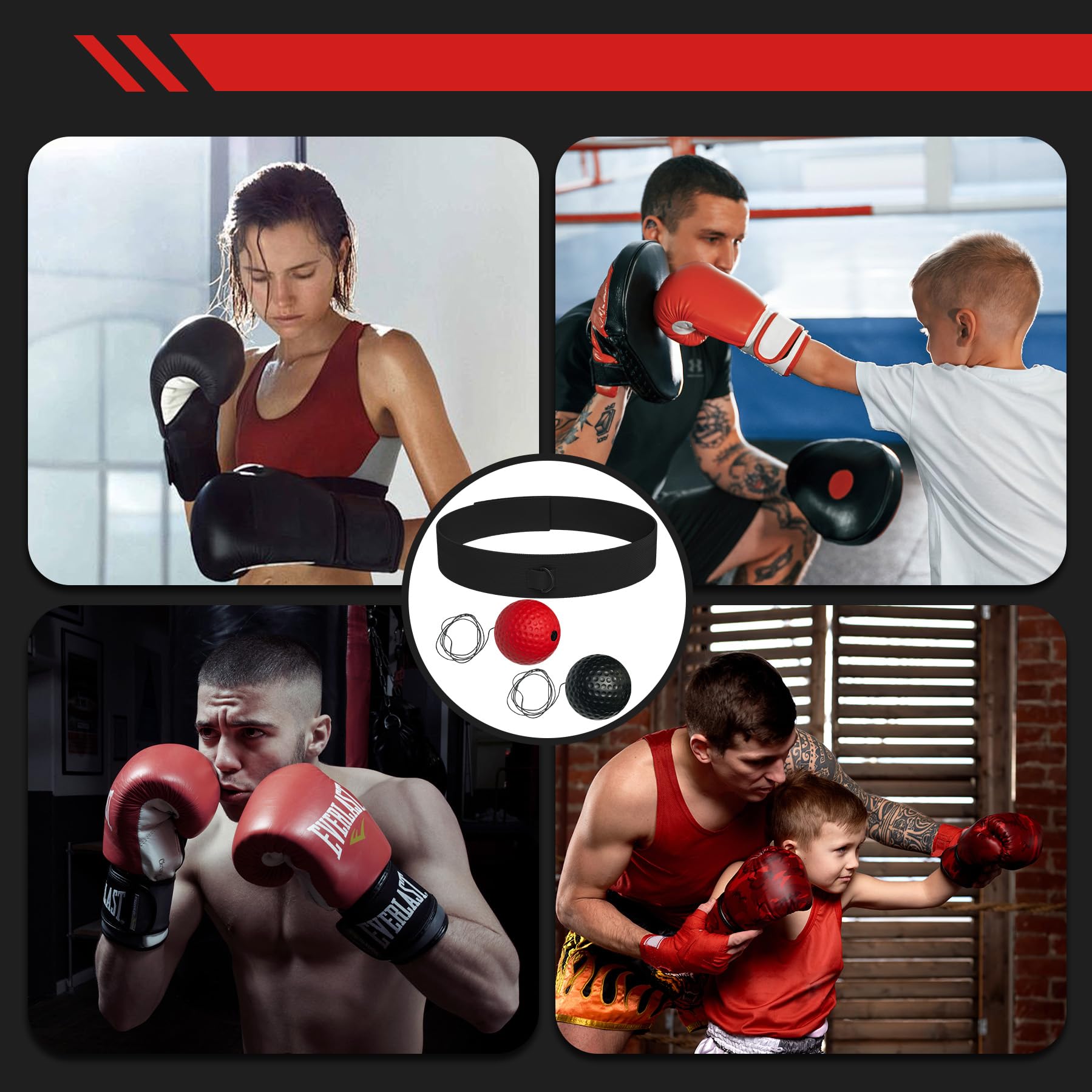 Banda para la Cabeza con Pelota de Reacción,Entrenador de Reflejos Ajustable para Boxeo, Mejora la Velocidad, Enfoque y Coordinación Mano-Ojo, Entrenamiento en Casa