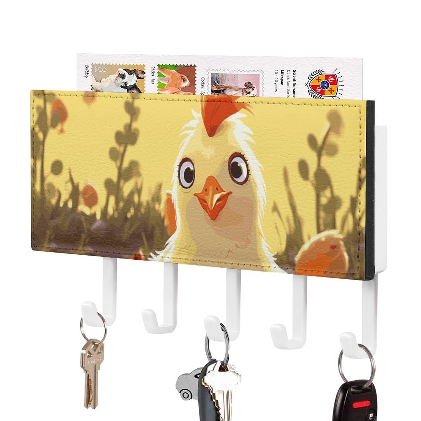 Gancho para llaves de pared con diseño de pollito en forja resistente para pasillos