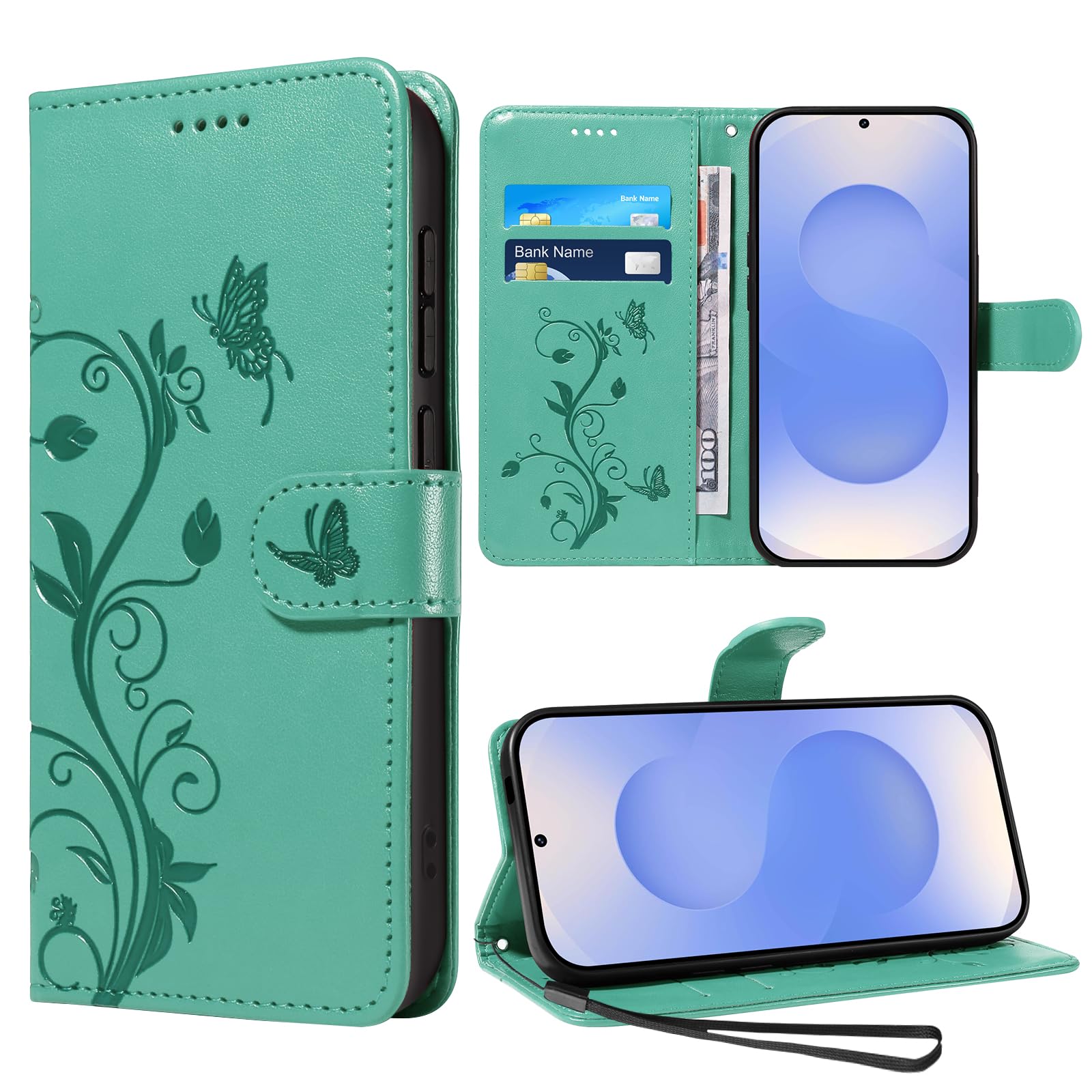 Vanki Lederhülle Kompatibel mit Samsung Galaxy S25/S24 Hülle Flip Wallet PU Handyhülle Galaxy S25 mit Leder und Prägung Mit Ständer und 3 Kartenfächer Leder Schutzhülle für Samsung S24 (Grün)