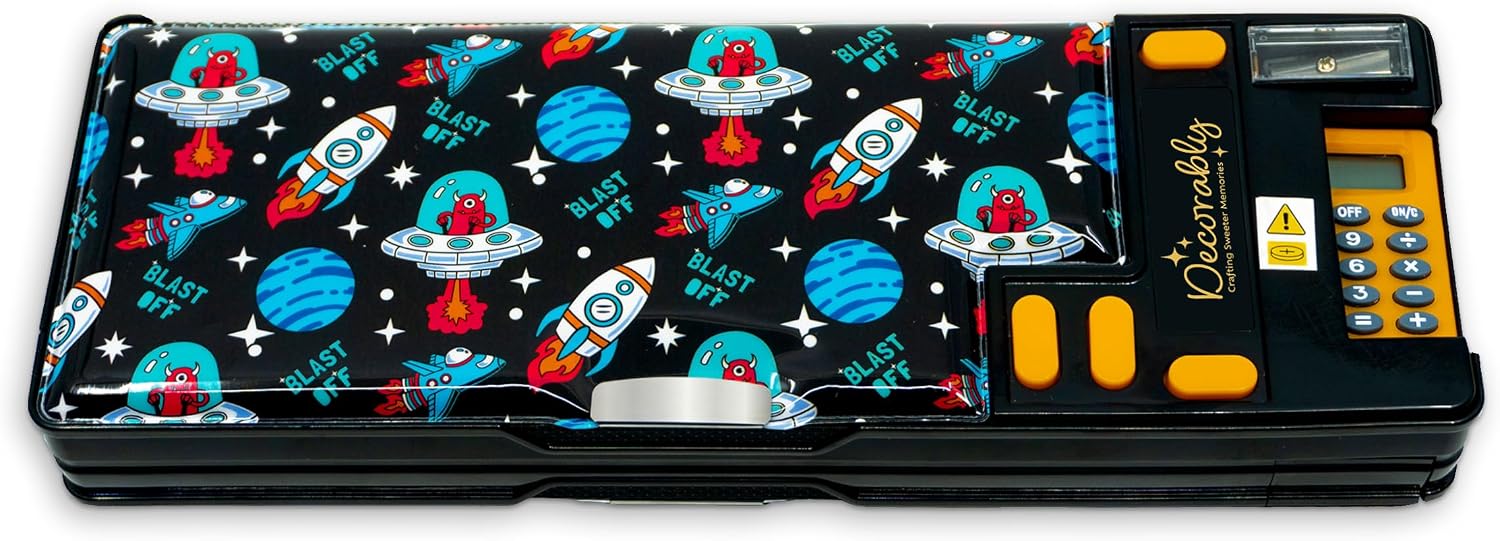 Decorably Space Pop-Up Pencil Case with Calculator for Boys