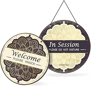 In Session Door Sign for Therapists Wooden Please Do Not Disturb Sign for Office Therapy Clinic Double Sided Please Knock Hanging Plaque for Treatment 6" (1 pack)