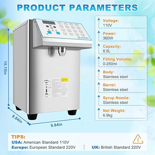 Miniatura 2 de YJINGRUI Dispensador de fructosa, máquina de fructosa de acero inoxidable cepillado, máquina dispensadora de jarabe (8.5L 110V 16Groups)