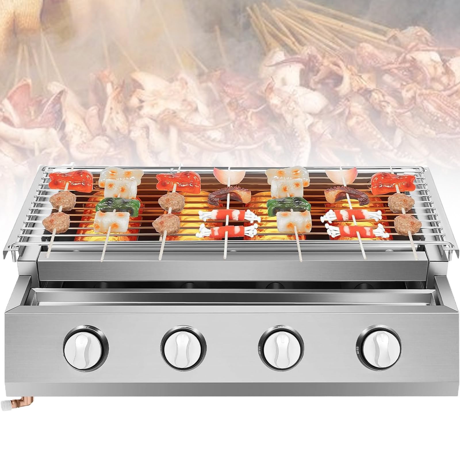 Wysokiej jakości, 4-palnikowy grill stołowy gazowy, stalowy grill LPG do grillowania na zewnątrz, stołowa kuchenka do grillowania na kempingu, bezdymny, na imprezę na patio