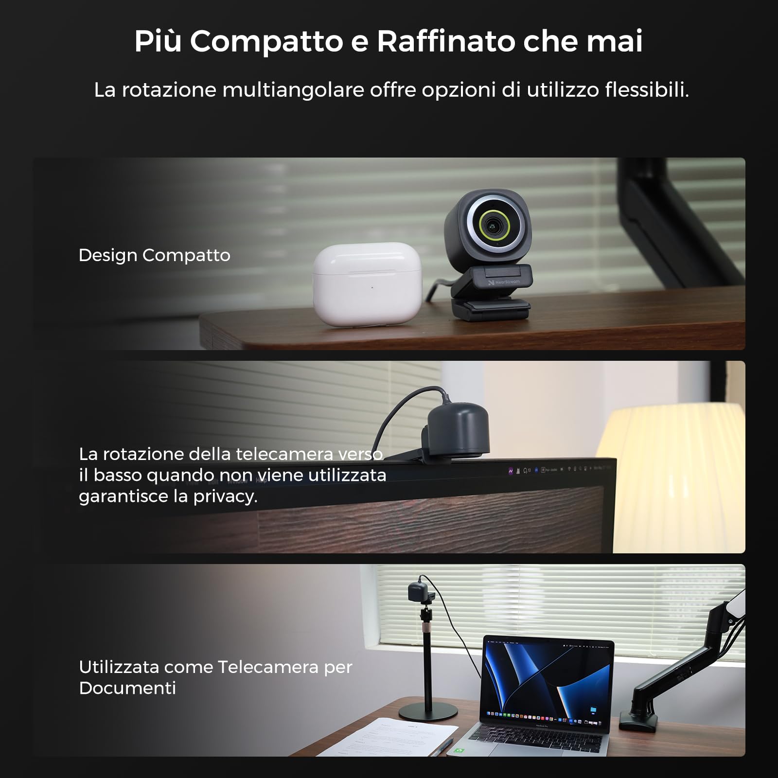 NearStream Webcam 4K per PC, HD 1080P 60FPS Streaming Webcam con microfono, Computer Camera per Desktop, Gaming, Videochiamate, Controllo software FOV regolabile, Autofocus (V08AF)