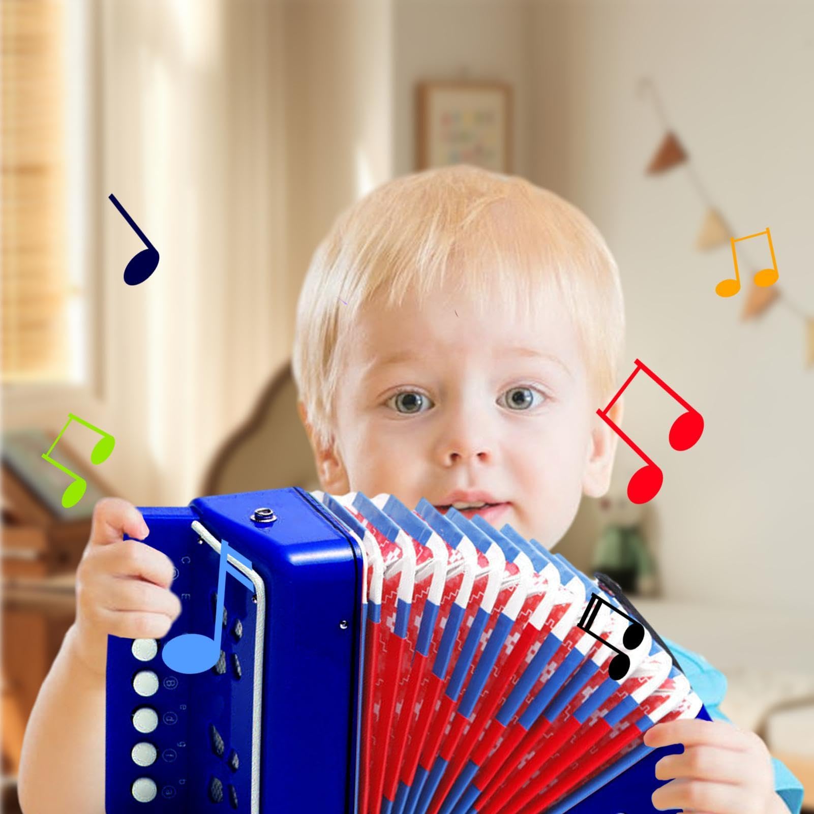 Acordeón de botones, Acordeón musical Juguete musical educativo de acordeón | Musicales Juguete musical educativo de desarrollo temprano, Control de 7 teclas para niños, niñas,