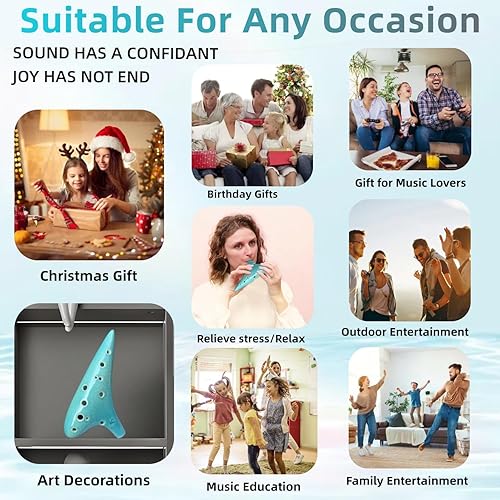 Miniatura 4 de Blue Ice-crack Craft - Instrumento de cerámica de 12 agujeros Alto C Ocarina con libro de canciones para principiantes (grieta de hielo cian)