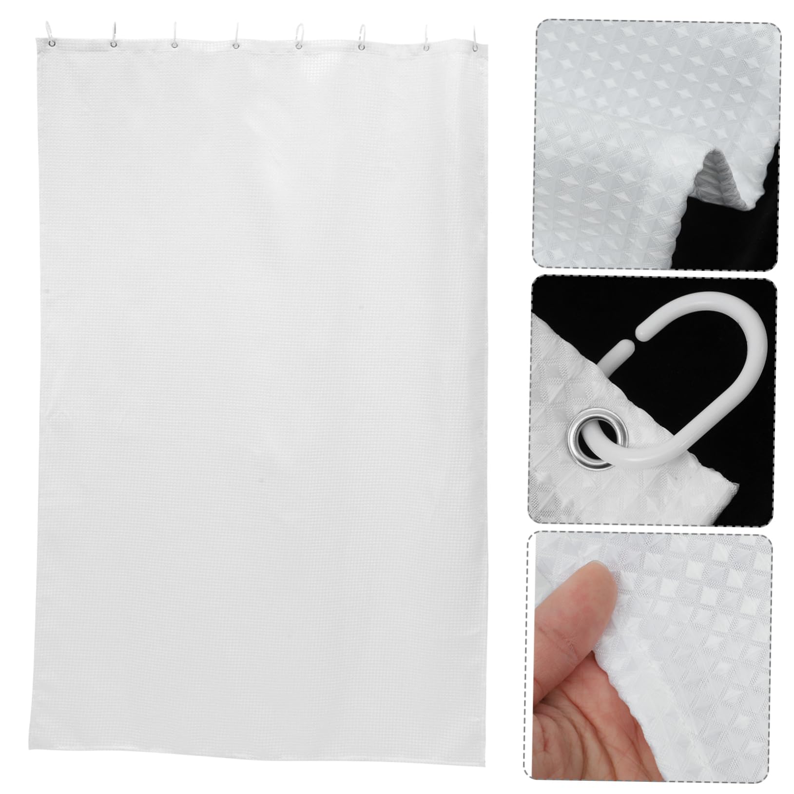 Tenda da Doccia in Poliestere Bianco con Ganci, Bagno | Tinta Unita, Texture Fine e Leggera, Installazione Semplice, per Bagno e Club Atletico