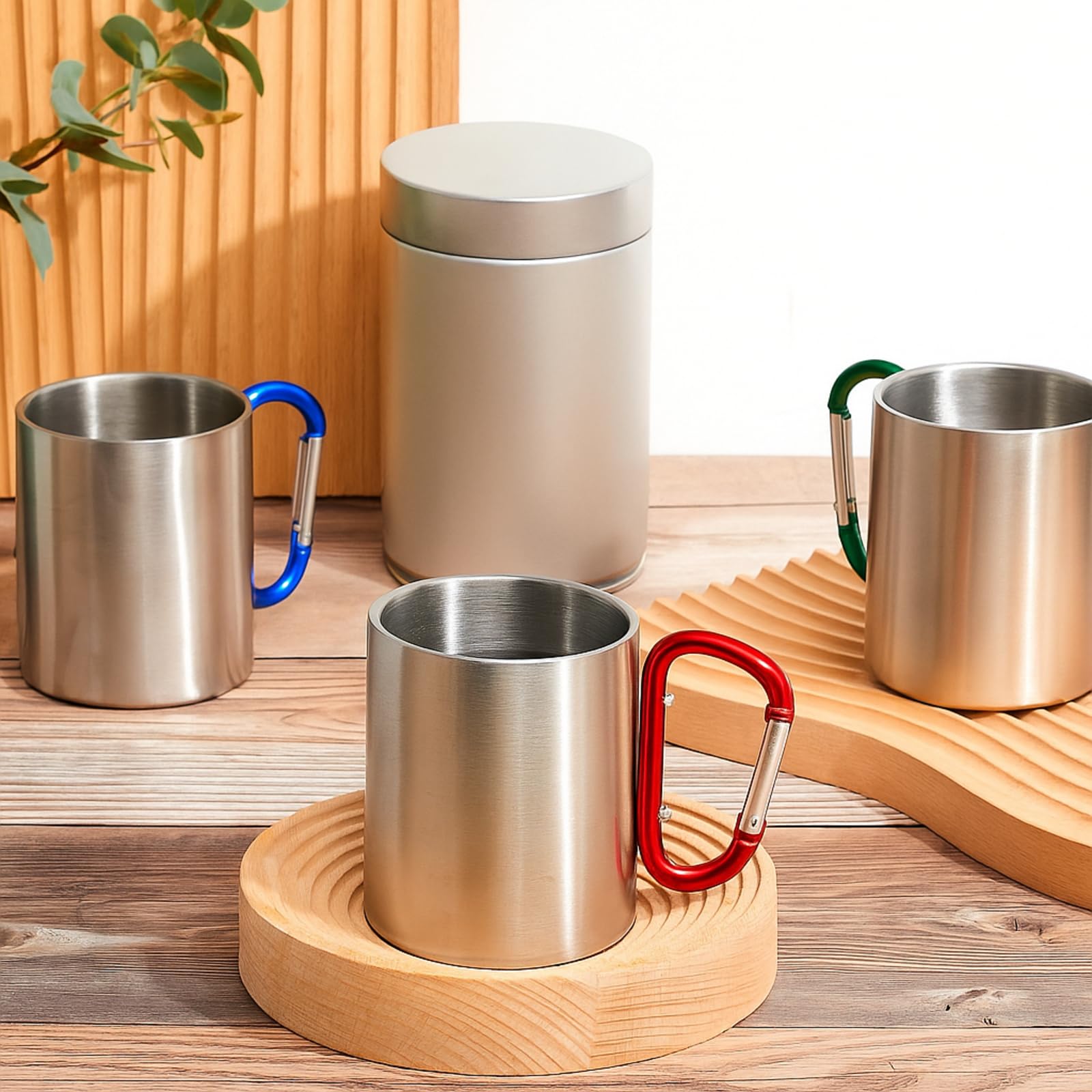 6 Stück isolierte Edelstahl Camping Kaffeebecher Tragbare Wandern und Rucksackreisen Camping Becher mit Griff für Outdoor Sport Reisen Wandern Küche 3 Stile