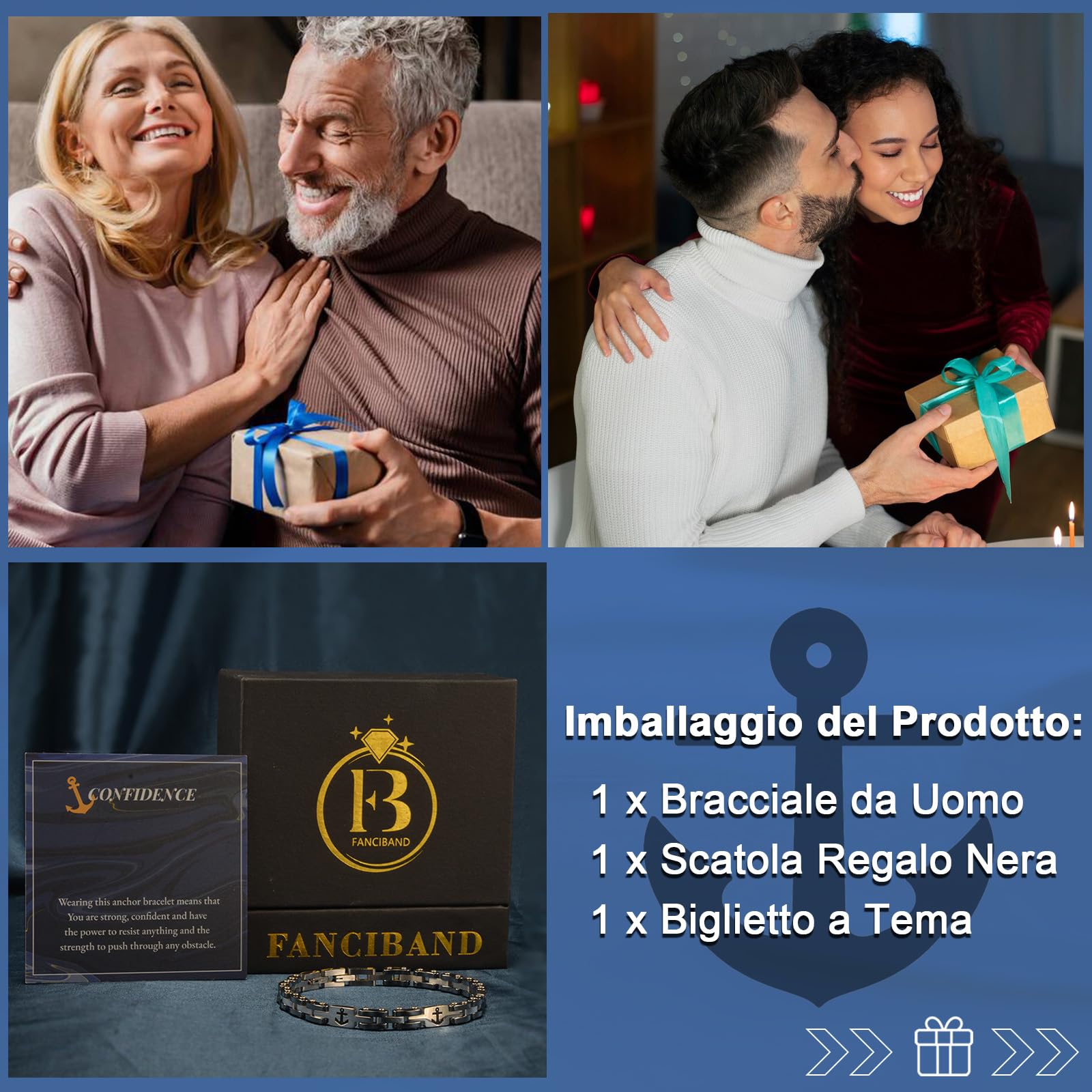 FANCIBAND Idee Regalo Uomo Compleanno, Bracciale Uomo Acciaio Inossidabile 316L Bracciali Argento Uomo Regali Per Natale, San Valentino, Anniversari, Festa Del Papà Idee Regalo