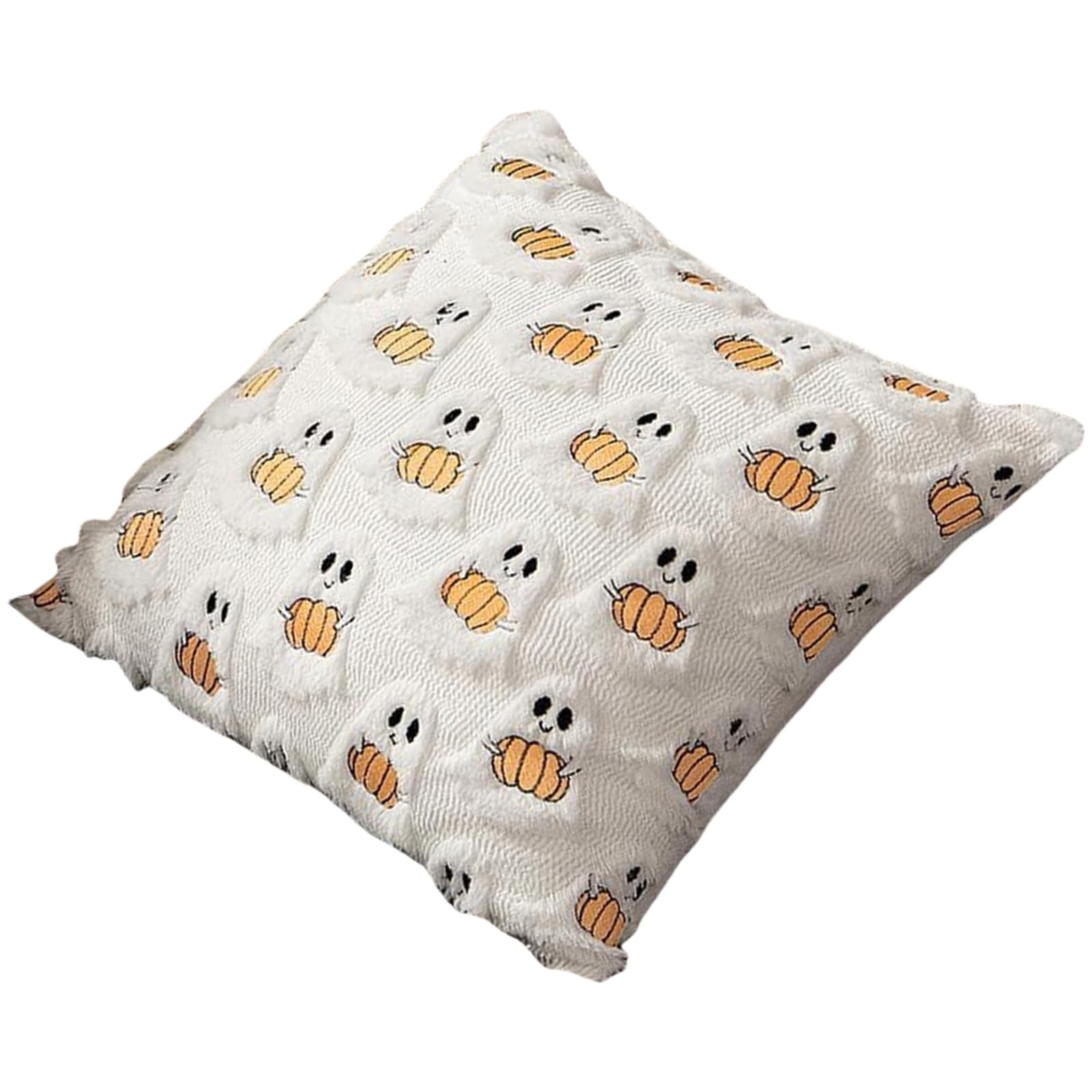 Tsophreniq Ghostly Pumpkin Tufted Pillow Case 18x18Inch Halloween Themed Cushion Cover Soft Faux Furs Decors for Bedroom Sofa Couch Embroidered Halloween Cushion Cover