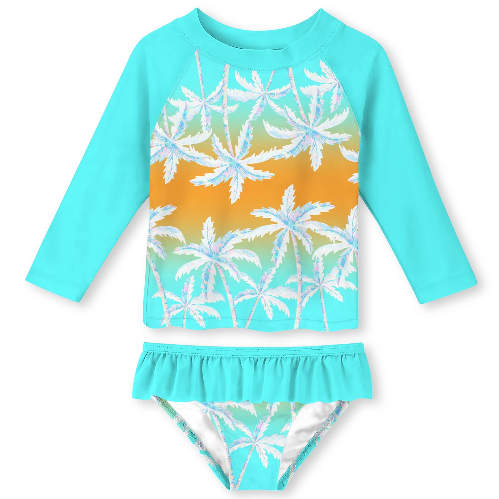 UNIFACO Girls Swimsuit Two Piece Long Sleeve UPF 50+ Bathing Suit, 2-8T