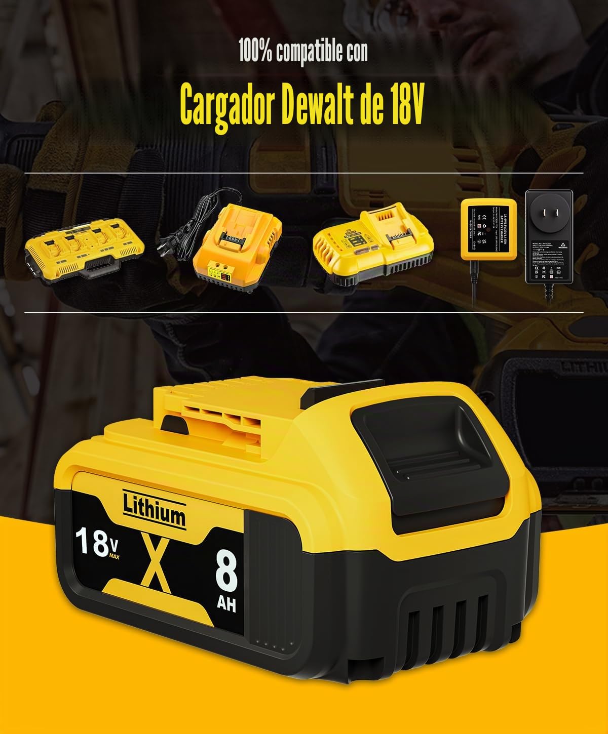 2 piezas de 8.0Ah/8000mAh DCB182 batería de repuesto para Dewalt 18V, reemplazo para baterías Dewalt DCB200 DCB184 DCB107 DCB101 DCB112 DCB203 DCB115 DCB105 DCB182 con herramienta de batería LED