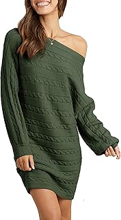 KIRUNDO Women’s 2022 Fall Winter Off Shoulder Sweater Dress Cable Knit Long Sleeve Casual Loose Oversized Pullover