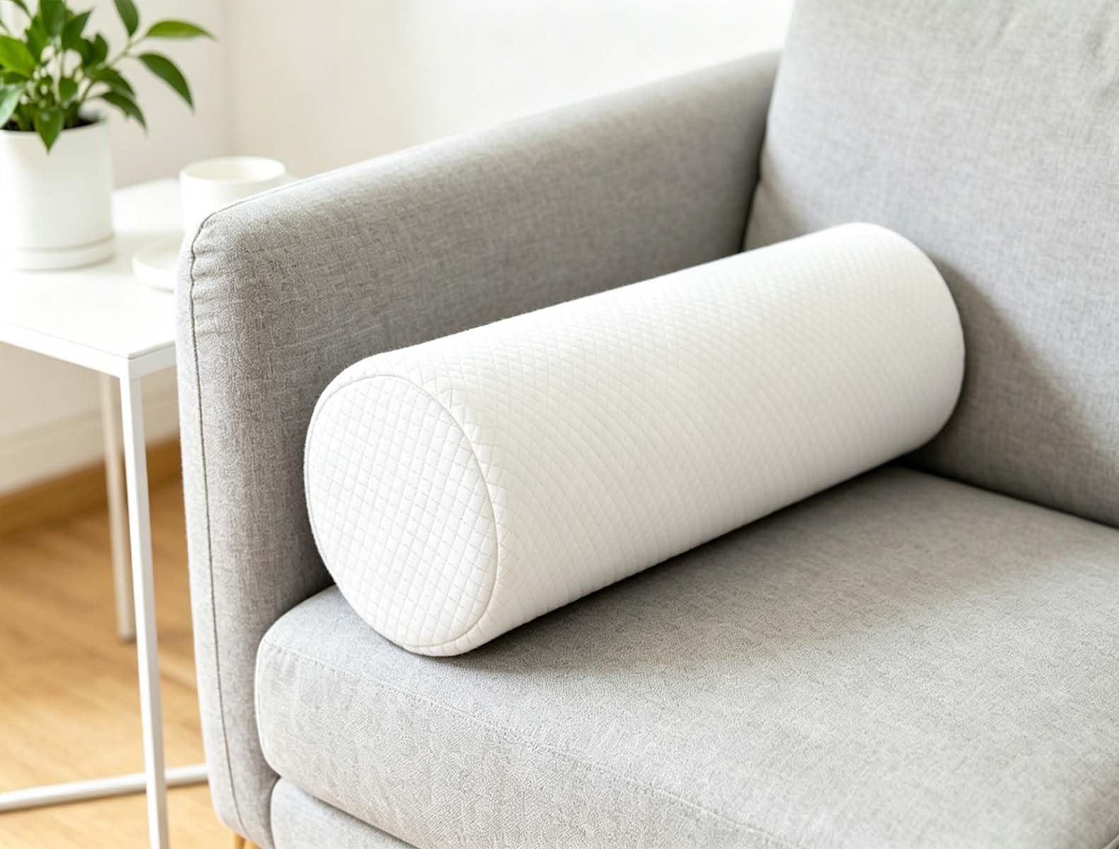 Akuops Round Sofa Armrest Cushions Furniture Elbow Support Pillows, Head Lumbar Neck Support Cylinder Bolster Cushions for Couch & Bed, Velvet Removable Cover (60x20cm,White)