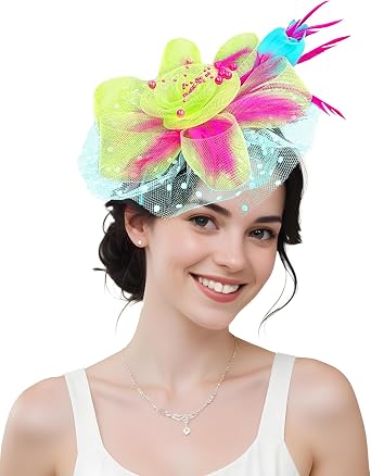 Fascinators Hats for Women Tea Party Hat Cocktail Wedding Fancy Dress Party Headpiece Feather Mesh Hair Clip