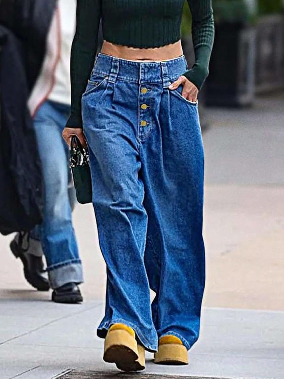 Women Wide Leg Jeans Low Rise Baggy Pants Cute Button Fly Denim Streetwear Edgy Boyfriend Sweatpant