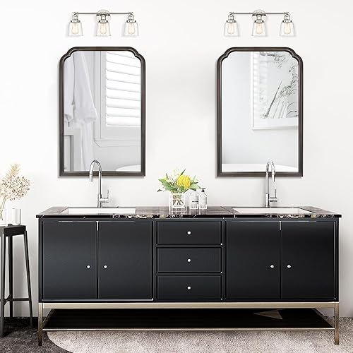 Miniatura 3 de WallBeyond Espejo de pared rectangular con arco de esquinas festoneadas completo de 20 x 30 pulgadas con marco de madera para entrada, sala de estar