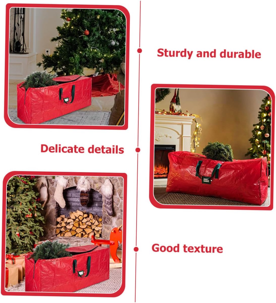NUOBESTY Christmas Tree Storage Bag Large 165x38x76 Cm Waterproof Dustproof Red Tree Organizer with Zipper and Carry Handles for Holiday Decoration Storage