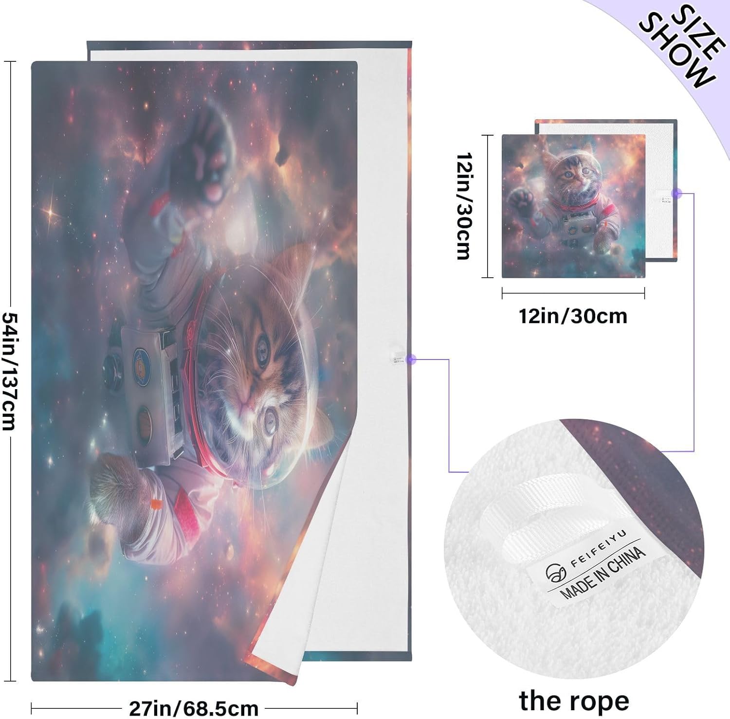 Hand Towels Premium Soft and Highly Absorbent Astronaut Adorable Cat 2 Pcs Towels for Bathroom Set 100% Cotton Decorative Face Towels