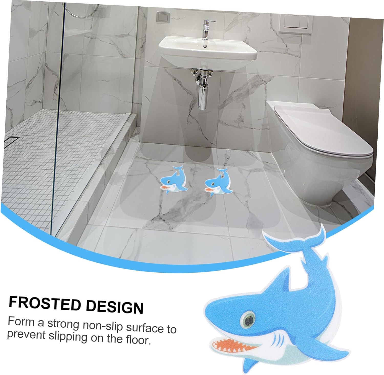 LIFKOME Shark Sticker Set for Bath Tub Non-Slip Peva Frosted Decals Marine Life Design 5 Pieces