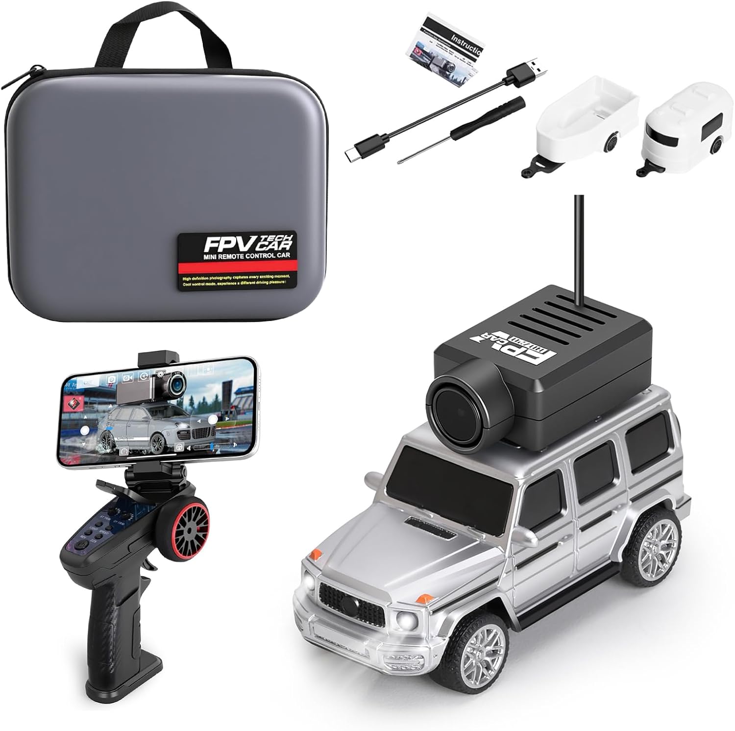 WLtoys Mini RC Car, 1:64 Scale FPV RC Drift Car with 720P HD Camera, 2.4GHz Transmitter and WiFi App Control with Gyro First Person Perspective Mini Racing Toys for Hobby RC (Black) (Sliver)